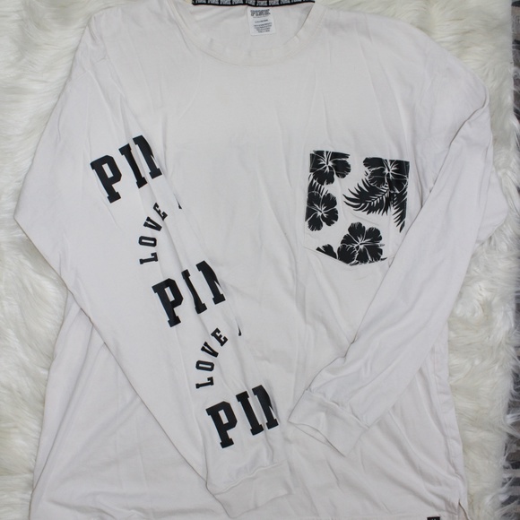PINK Victoria's Secret Tops - Victoria Secrets Pink White Hawaiian Long Sleeve